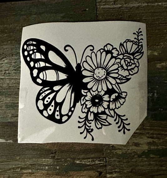 Floral Butterfly Vinyl Sticker