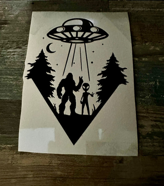 Bigfoot and Alien Vinyl Sticker